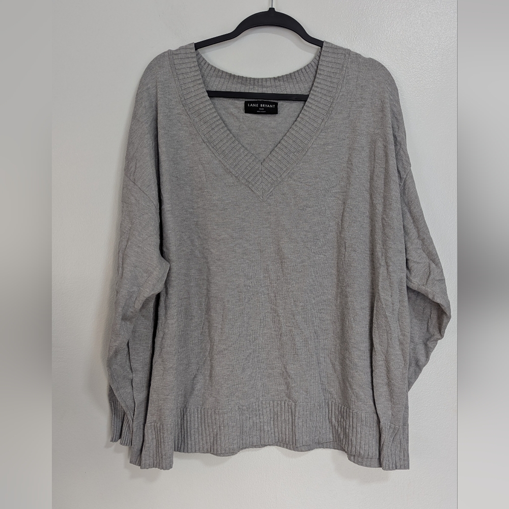 Lane Bryant Gray‎ V Neck Longsleeve Pullover Sweater Size 26/28